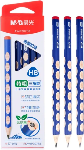 Miniatura 8 de M&G 12 piezas de lápices triangulares para niños, lápices HB con mango de corrección triangular, preafilados, lápices de grafito con madera