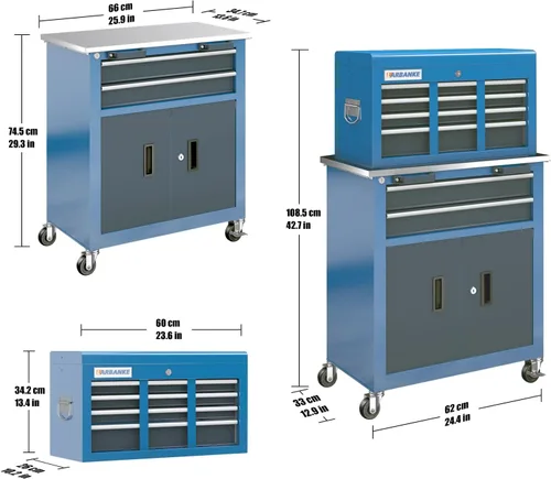 Miniatura 4 de LARBANKE Cofre de herramientas rodante con mesa de acero inoxidable, caja de herramientas de 5 cajones y caja de herramientas de 8 cajones