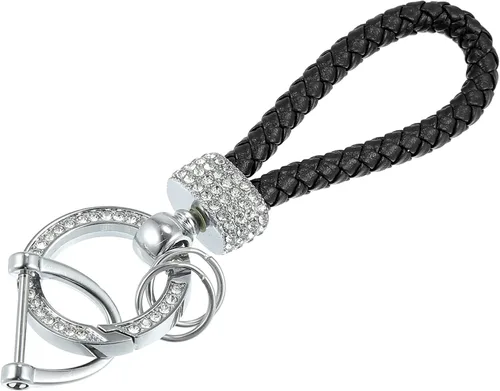 X AUTOHAUX Juego de llaveros de llavero de coche para hombres y mujeres, de piel sintética, Negro -