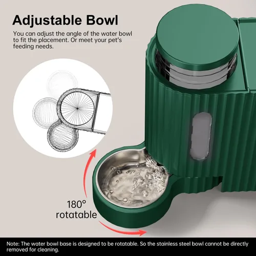 Miniatura 4 de Gardner Pet - Comedero automático para gatos por gravedad y dispensador de agua de acero inoxidable, juego dos en uno de gran capacidad para Verde