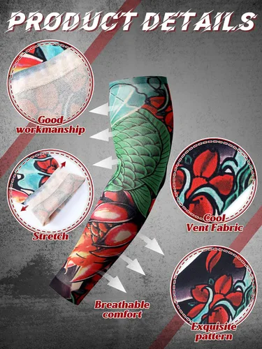 Miniatura 12 de Boao 20 piezas de mangas de brazo de enfriamiento para hombre, manga larga sin dedos, antideslizante, protección UV, mangas temporales para tatuajes