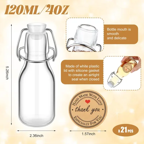 Miniatura 2 de Queekay Paquete de 20 mini botellas de vidrio con tapas abatibles y calcomanías, tarros herméticos para extracto de vainilla, recuerdos de fiesta