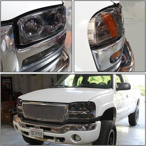 Miniatura 7 de DNA MOTORING Juego de ensamble de faros compatible con 99-07 GMC Sierra 1500/01-07 Sierra 1500HD 2500HD 3500/00-06 Yukon XL 1500 2500, Ámbar ahumado.