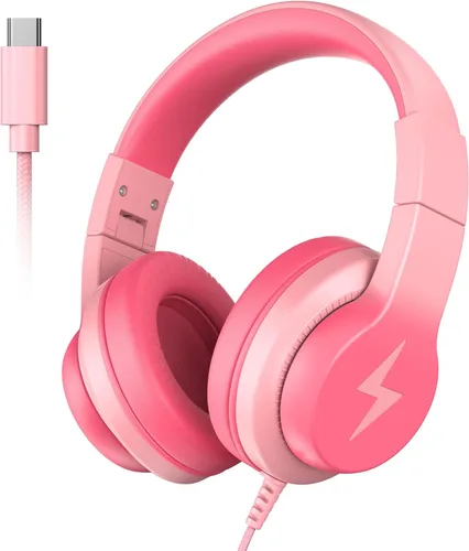 Miniatura 9 de Candy Bila Auriculares con cable para niños, auriculares USB tipo C para niños, volumen seguro de 85 dB, sonido estéreo HD, ajuste cómodo, ajustable