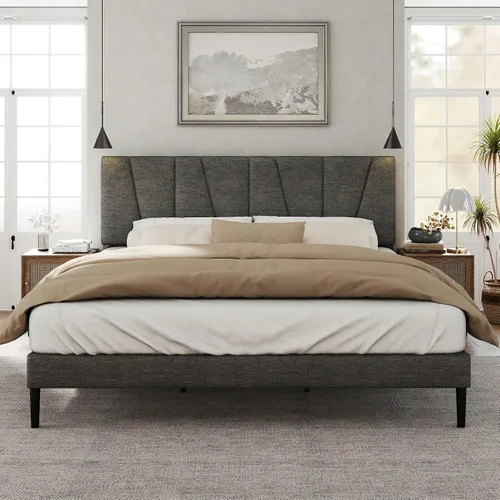 Miniatura 9 de HAOARA Marco de cama tamaño completo con cabecera tapizada en tela, cama plataforma con soporte de listones de madera, base de colchón completa