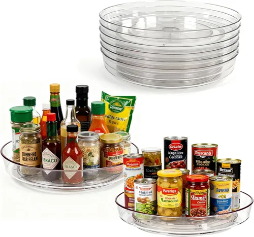 Miniatura 9 de Juego de 2 tocadiscos Lazy Susan de 10 pulgadas para organización de especias Clear BPA-Free Plastic Rotating Organizer for Kitchen Cabinet