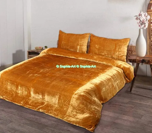 Miniatura 6 de Sophia-Art - Juego de 3 piezas de ropa de cama de terciopelo de rayón ultra lujo, funda de edredón boho de un solo color, funda de colcha