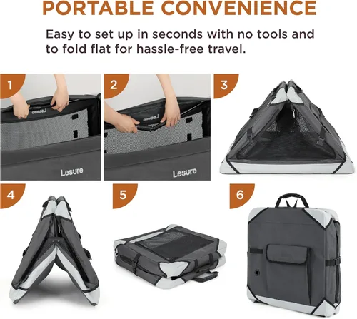 Miniatura 3 de Lesure - Jaula plegable para perros, perrera de viaje portátil para perros extra grandes, jaula para mascotas de 4 puertas con ventanas de malla