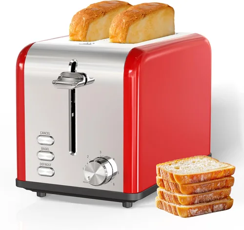 Miniatura 8 de Simple Deluxe Tostadora de 2 rebanadas de acero inoxidable, 6 ajustes de tostado y tostadora de 3 funciones, ranura extra ancha, para pan y gofre