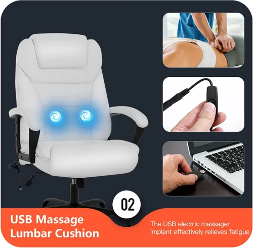 Miniatura 4 de Silla de oficina grande y alta, silla ergonómica de computadora de 500 libras, respaldo alto, silla de escritorio de piel sintética, asiento ancho