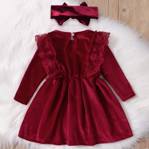 Miniatura 3 de IMEKIS Vestido de terciopelo de Navidad para niñas pequeñas, vestido de fiesta para bebés, otoño, invierno, volantes, manga larga, vestido de noche