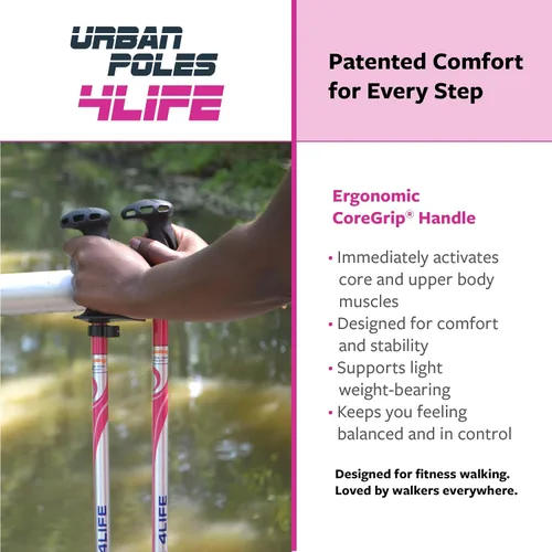 Miniatura 6 de Urban Poling 4LIFE - Bastones urbanos – 1 par – Edición fitness – CoreGrip ergonómico patentado para estabilidad – Ajustable, plegable, ligero