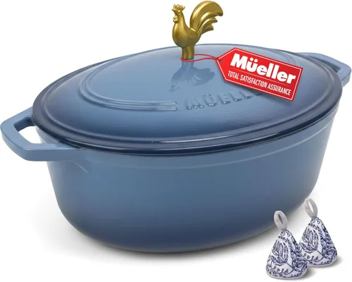 Miniatura 26 de MÜELLERHOME Horno holandés de hierro fundido esmaltado, 6 cuartos de galón, resistente, cazuela con tapa y perilla de acero inoxidable, para todas