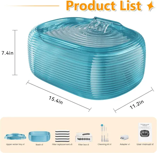 Miniatura 7 de Fuente de agua JIMICOW 10L/3.8Gal/352oz para perros grandes, fuente de agua para perros, fuente de agua para mascotas con 5 filtros de reemplazo y 4