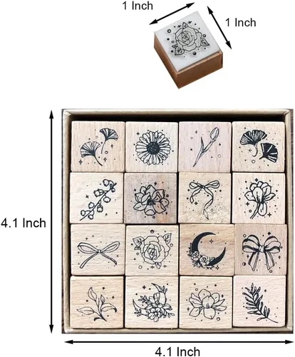 Miniatura 2 de 16 sellos de goma montados en madera, juego de sellos de goma de madera para arte y manualidades, fabricación de tarjetas, álbumes de recortes