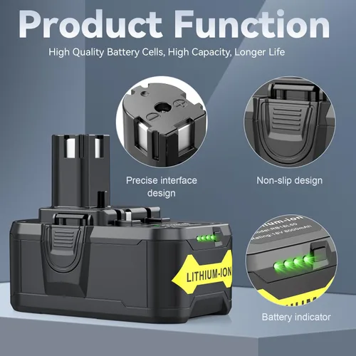 Miniatura 2 de Fancy Buying - Batería de 8.0 Ah para Ryobi 18V para Ryobi ONE+P102 P103 P105 P107 P108 P109 P122 Batería para herramienta inalámbrica 2Pack8.0