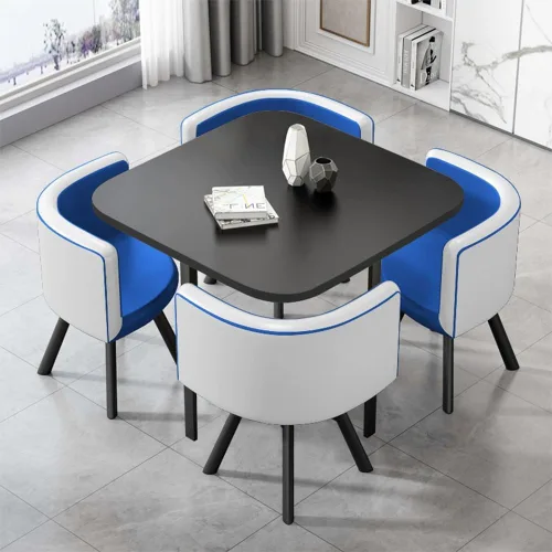 Miniatura 4 de LITFAD Juego de mesa y sillas de comedor para 4 mesas auxiliares modernas con 4 sillas tapizadas, juego de mesa de negociación, juego de 5 piezas