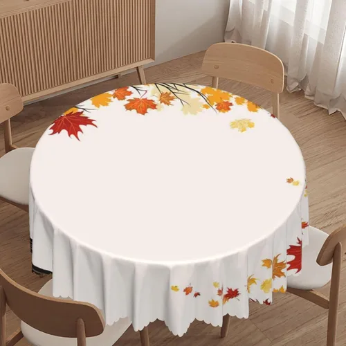 Miniatura 12 de Manteles redondos con temática de hojas de otoño, 48 pulgadas, tela impermeable, decorativo, reutilizable, lavable, a prueba de derrames, resistente