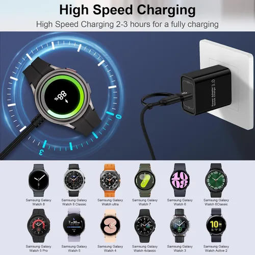 Miniatura 2 de Cargador de reloj Samsung para Samsung Galaxy Watch 8/8 Classic/7/Ultra/6/6 Classic/5/5 Pro/4/4 Classic/3/Active 2/1, cable de carga inalámbrico