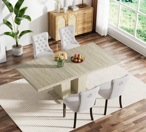 Miniatura 68 de Juego de mesa de comedor extensible marrón de 63 a 78.74 pulgadas para 4, juego de mesa de comedor de 5 piezas con 4 sillas, mesa de cocina
