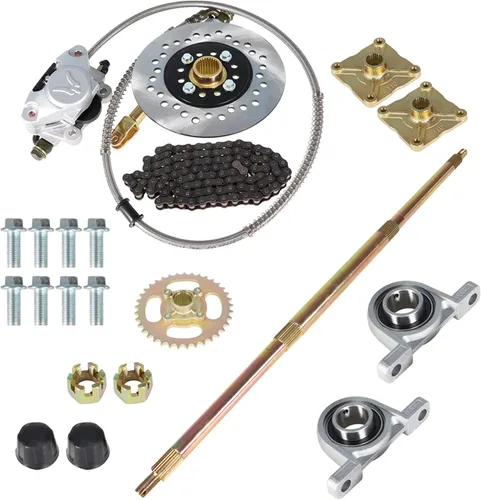 waltyotur Kit de ensamblaje de eje trasero de Go Kart ATV 32 Pulgadas Eje y cubo y cadena y cilindro maestro de freno de reemplazo para Go Kart ATV
