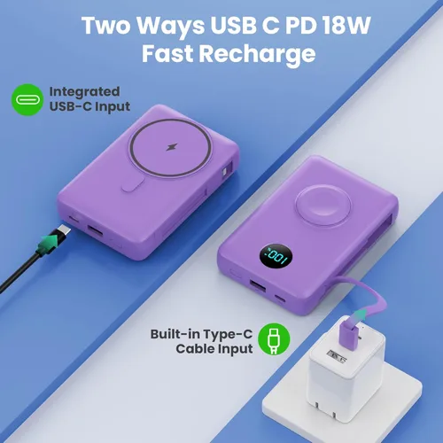 Miniatura 30 de Cargador portátil magnético de 10800 mAh para iPhone con cables integrados, cargador de batería inalámbrico 6 en 1 con cargador iWatch, pantalla LCD