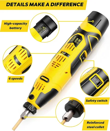Miniatura 4 de EzzDoo Kit Afilador de Motosierra Eléctrico Inalámbrico - Herramienta Portátil de Afilado de Cadena de Motosierra de 12V con 6 Brocas de Diamante
