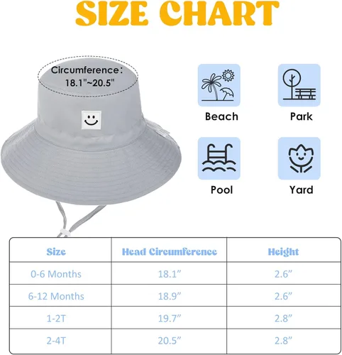 Miniatura 4 de Zando Sombrero de sol para bebé, con cara sonriente, protección solar UPF 50+, sombrero de cubo ajustable para bebé