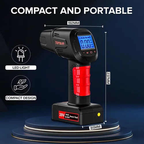 Miniatura 6 de Tonsim Inflador de neumáticos inalámbrico de 20 V, compresor de aire portátil con batería recargable, adaptador de 12 V CC, manómetro digital y luz