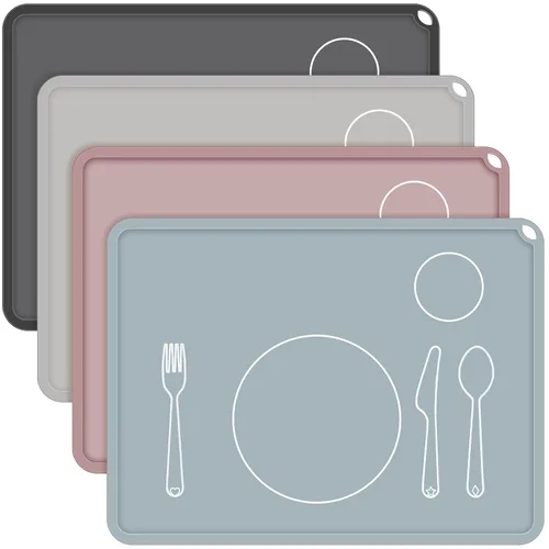 Miniatura 7 de Zhehao Montessori - Juego de 4 manteles individuales de silicona antideslizantes para niños, de 16 x 12 pulgadas, tapete de comida para bebés