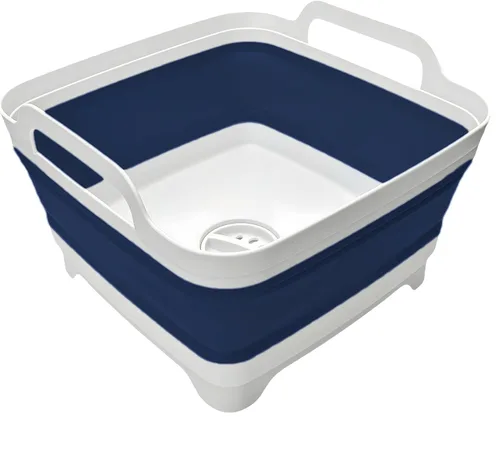 Lavabo Plegable de 9L, Tina de Platos Plegable con Tapón de Drenaje, Lavabo de Platos Plegable Portátil, Fregadero de Campamento para Lavar Platos,