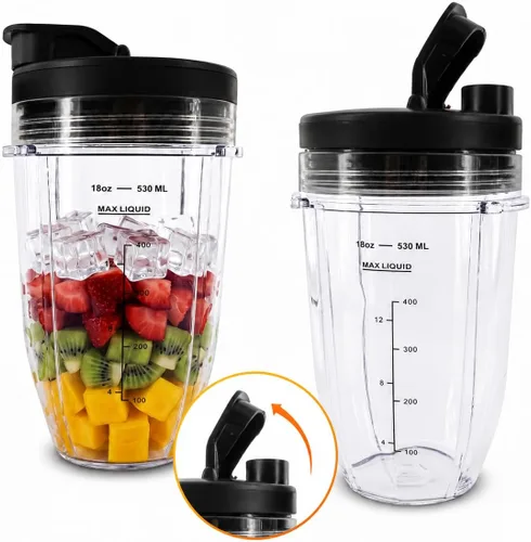 Vasos de repuesto de 18 onzas para licuadora Ninja – 2 piezas compatibles con BL480/BL450/480D, BN800/751/801/401, Auto-iQ Series NN, BL910 |