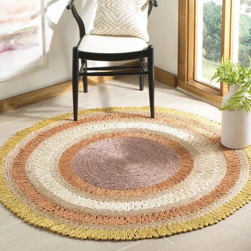 Miniatura 7 de SAFAVIEH Alfombra redonda de fibra natural NF201C de 3 pies, redonda, azul, multicolor, hecha a mano con encanto bohemio y de yute
