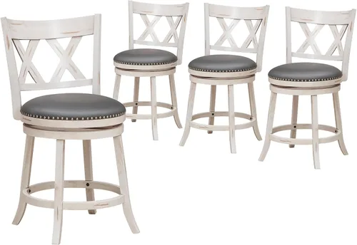 Miniatura 10 de Giantex Juego de 2 taburetes de bar de 25.5 pulgadas, taburetes giratorios de altura de mostrador con respaldo, asiento acolchado de 20 pulgadas