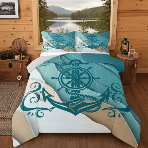 Miniatura 53 de Erosebridal Juego de edredón de ancla náutica, juego de ropa de cama con brújula oceánica, tamaño individual para niños, adolescentes y adultos