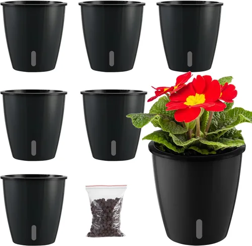 Planterhoma Macetas de riego automático de 5 pulgadas para plantas de interior, 6 paquetes de macetas de violeta africana con indicador, maceta de
