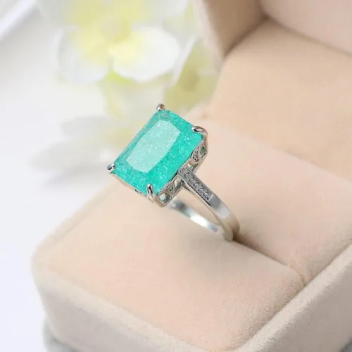 Miniatura 5 de Anillo de compromiso de plata de ley 925 con topacio para mujer, anillo de zafiro con piedras preciosas de aguamarina, joyería de compromiso