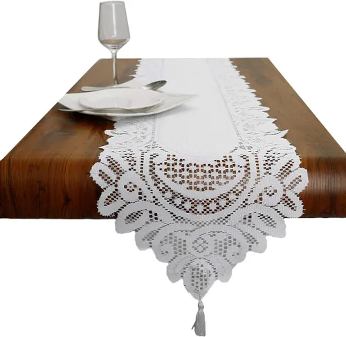 Miniatura 4 de rockcloud Camino de mesa de encaje para decoración de banquetes de boda, decoración de mesa de fiesta de Navidad, blanco, 13 x 70 pulgadas White E
