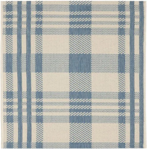 SAFAVIEH Alfombra Lavable para Exteriores Colección Courtyard - 2'3" x 4', Beige y Azul, Patrón a Cuadros, No Desprende Pelusa y Fácil Limpieza,