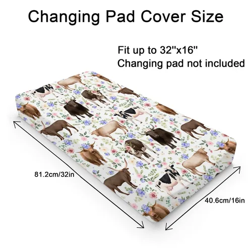 Miniatura 2 de Farm Cows - Funda para cambiador, diseño floral, bohemio, vacas, yak, ganado, flores, cambiador, para niños y niñas, animales de granja, suave