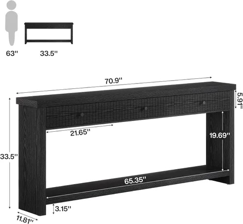 Miniatura 2 de Tribesigns Mesa consola de sofá de 70.9 pulgadas con 3 cajones, mesa de entrada extra larga con estantes de almacenamiento abiertos, mesa de sofá