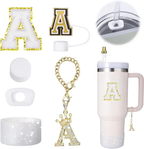 Mity Rain Set de 6 piezas de accesorios para taza para Stanley de 30 oz y 40 oz con asa, tapa para pajita, dije con iniciales de taza, bota de