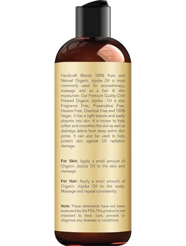 Miniatura 2 de Handcraft Blends Aceite de jojoba orgánico USDA prensado en frío 8 onzas líquidas 100% puro y natural para cabello, piel y cara Aceite