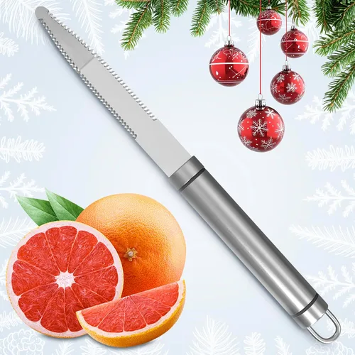 Miniatura 2 de Cuchillo de toronja con doble hoja dentada curva, cortador y pelador de frutas cítricas de acero inoxidable con mango ergonómico, apto