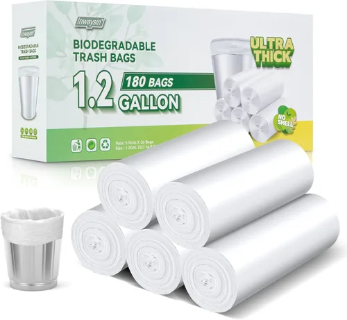 Inwaysin - Bolsas de basura pequeñas de 1.2 galones biodegradables, 180 bolsas de basura pequeñas, sin perfume, bolsas de basura pequeñas sin