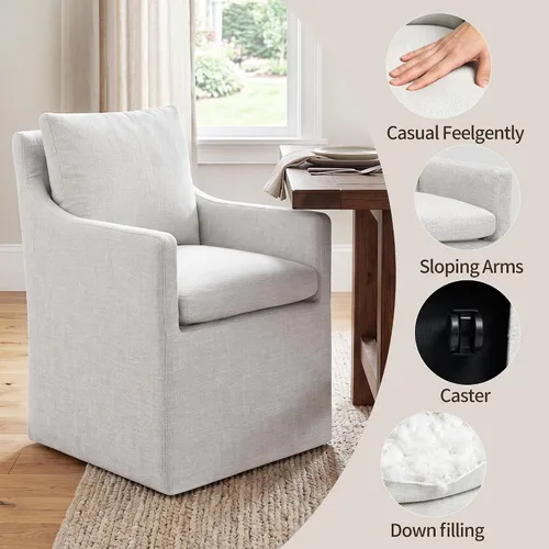Miniatura 5 de DUHOME Silla de comedor tapizada, silla decorativa de lino para sala de estar, sofá individual con 4 ruedas, sillón tapizado para dormitorio