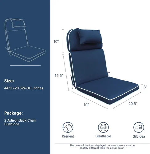 Miniatura 2 de Cojines de repuesto para sillas de respaldo alto para patio al aire libre, cojines para silla Adirondack con respaldo, juego de 2, olefina verde