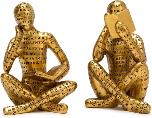 Estatua de Pensador de Lectura Dorado Antiguo, Juego de 2 Decoración de Estantería Arte Abstracto Esculturas de Pensador, Figurilla Estética Moderna