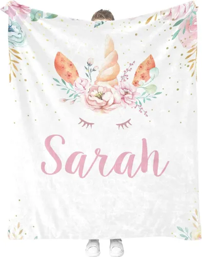 Miniatura 7 de Manta personalizada de unicornio floral para niñas, manta de bebé personalizada para niñas con nombre, regalos de bebé personalizados para niñas