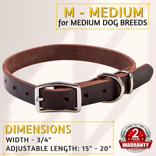 Miniatura 5 de ADITYNA - Collar de cuero para perros medianos - Estilo clásico, suave y fuerte, resistente, cuero de grano superior, hecho a mano - para caminar